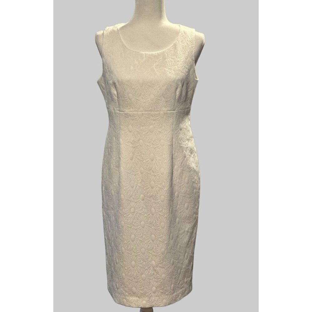 Women's White Kasper Dress Sleeveless Lined Sun Daisy Print Size 8